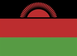 [ai] The flag of Malawi features three horizontal stripes in black, red, and green, with a red sun with 21 rays at the top center.
